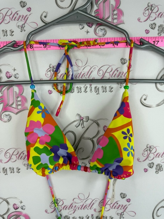Other - Bikini top beaded beads rainbow flowers y2k Floral Triangle Bikini Top